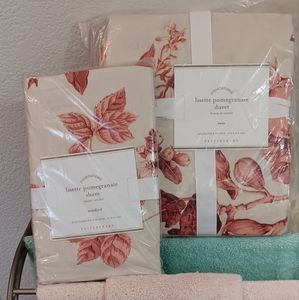 NEW TWIN POTTERY BARN LISETTE POMEGRANATE DUVET/ STANDARD SHAM